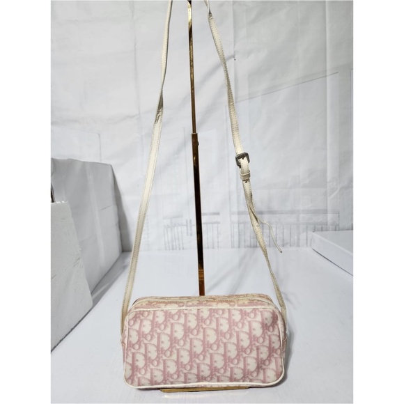 Authentic Christian Dior Vintage Canvas Trotter Shoulder/Crossbody Bag Cream/Pin - Picture 1 of 15